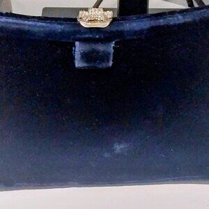 Vtg Garay Handbag Evening Bag Blue Velvet Clutch Satin Interior Rhinestone Clasp